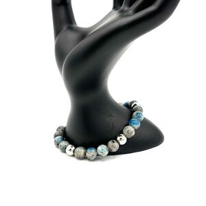 Hand Crafted Blue Jasper and Sterling Silver Beaded Bracelet
